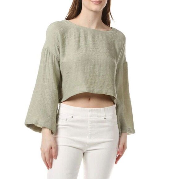New Blue Pepper Green Boxy Croped Top Blouse M Junior Girls 3/4 Sleeve - Picture 4 of 6
